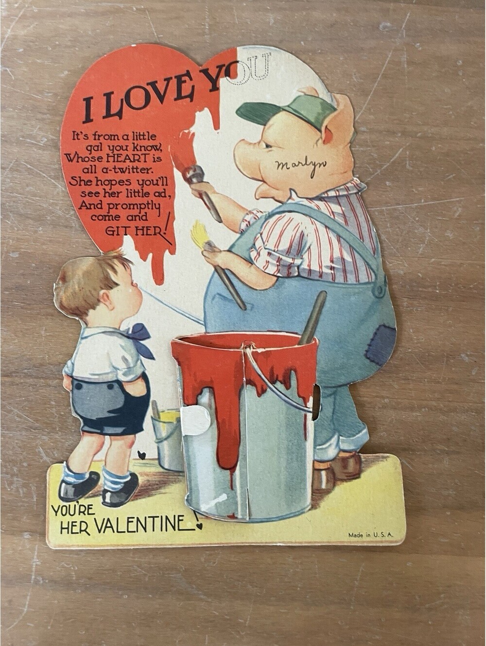 Pig Pig Painting I Love You With Little Boy Watching Card Valentine Greeting